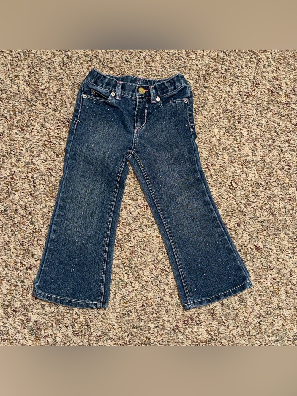 Kids girls toddler size 3T pants adjustable waist Dark Blue Denim Flare Jeans